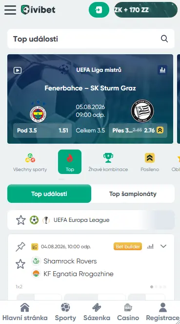 Mobilní aplikace Ivibet Casino na chytrém telefonu