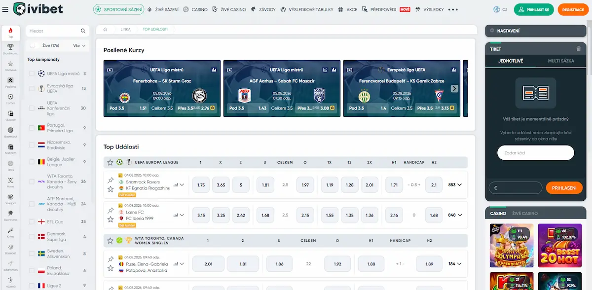 Sportovní sázky na živé zápasy v Ivibet Casino